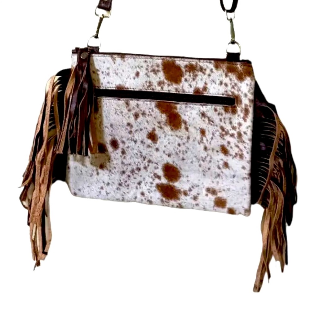 Cowhide fringe crossbody